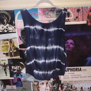 navy and white tie-dye tank top